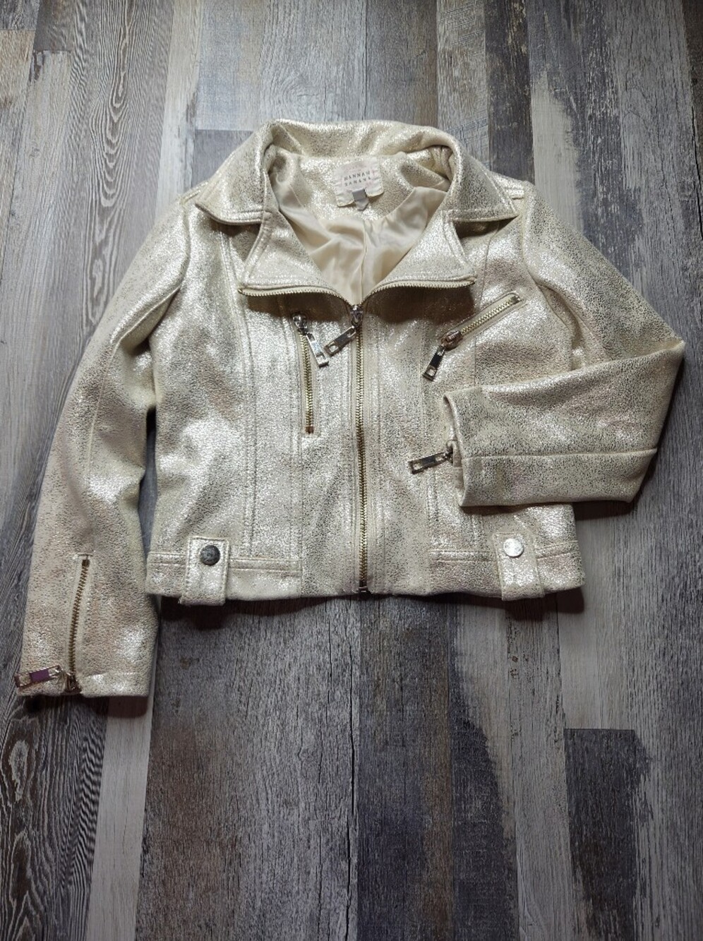 Hannah Banana Girls 6X Full Zip Sparkling Gold Moto Jacket